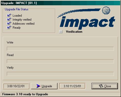 Once the file path has been specified, the upgrade window opens up: In this example, the software has detected version 3.00 and is ready to upgrade it with version 3.10.