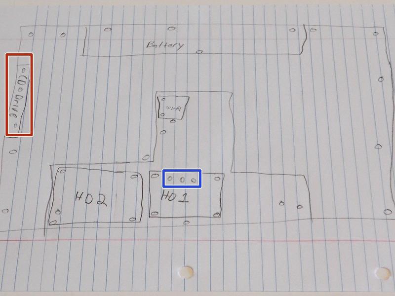 Step 3 Sketch a diagram of the bottom of the laptop. Make sure to mark all of the screw holes. Note: This step is optional, but it is highly recommended.