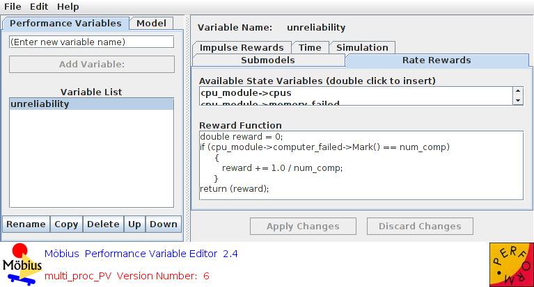 Creating a reward model (4) For each submodel on which a rate reward PV is computed: 1.