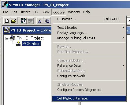 Select Options->Set PG/PC Interface.