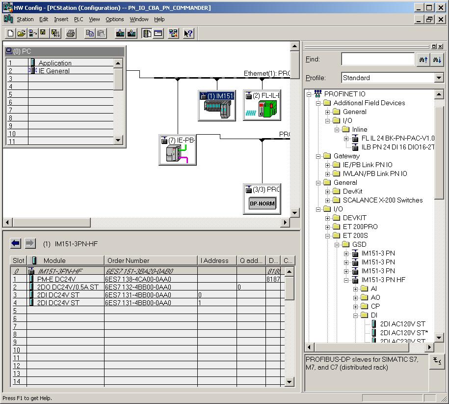h) Drag and drop the desired PROFINET IO devices from the catalog in the