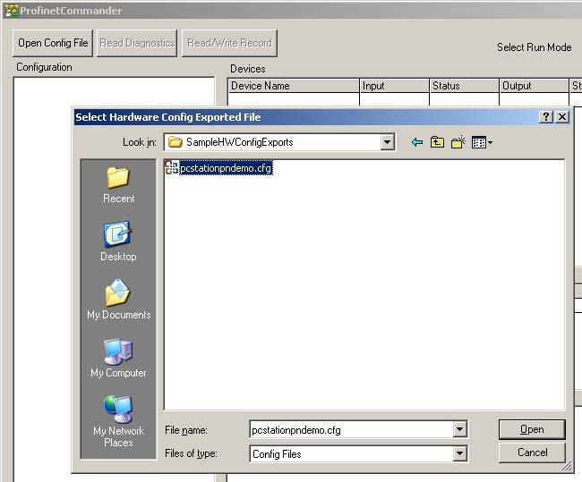 5.2 Opening the HW Config Export File Select the Open Config File button and then use the dialog