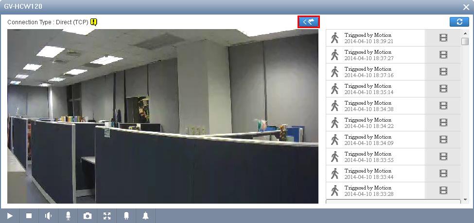 5. To look up events recorded upon motion detection, click the Event button. The event list appears on the right. 6.