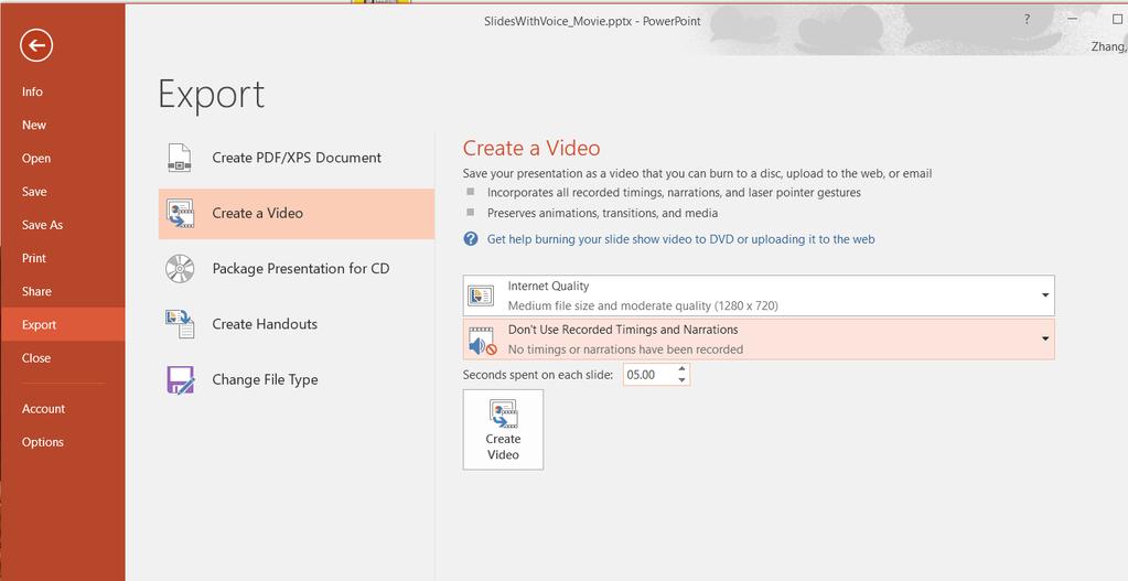 Part I: Convert PPT to MP4 for PC users (continues ) Next, convert the PowerPoint to MP4 video. 1.