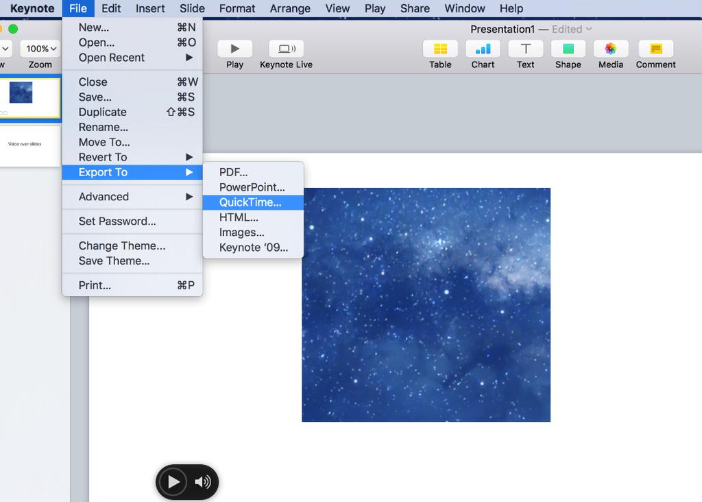 Part I: Convert a MAC version PPT file to QuickTime movie First, open Keynote (the