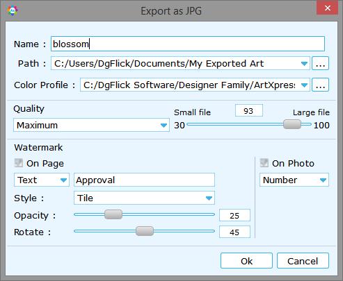 7.3. Exporting in JPG Format To save the project in a JPG format, click on JPG in the lower right-hand corner. The default path for saving the.