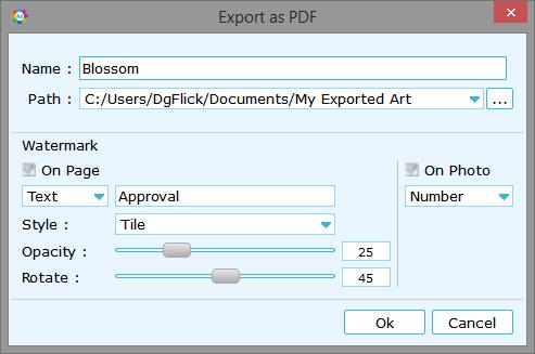Figure 7:6: Exporting as Layered PDF You could add a watermark over the pages and images used in it. Clicking on OK will create a layered PDF file.