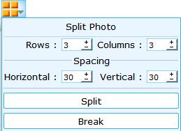 'Split Image' tab A single image can be split into small parts and creativity can be applied by adding different effects on different parts. 'Split Image' tab offers tools related to splitting images.