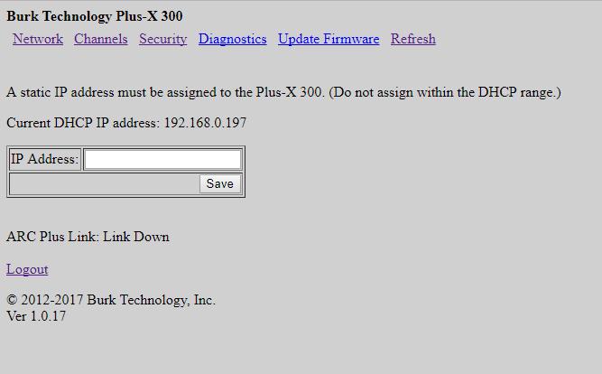 On some units, for example the Plus-X AC-8, it is necessary to select the Network menu option to display this page.