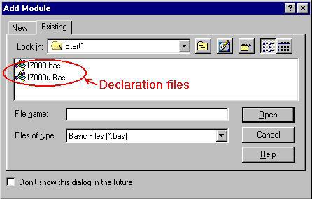Select the declaration files requirsed and then click on the open button to add them to your project.