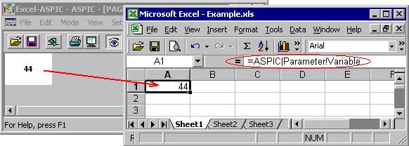 B) Setup of MS Excel Local communication ASPIC 3.30 and MS Excel on the same computer Select a cell in MS Excel, where you want to receive values from Aspic.