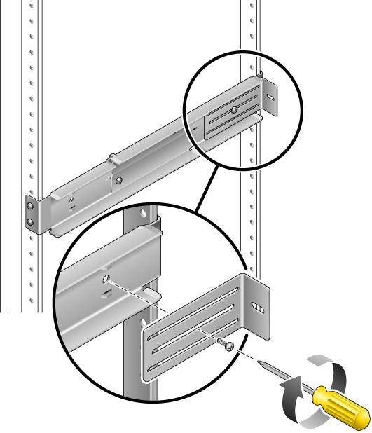 FIGURE 3-18 Installing the Rear Flange Onto the Adjustable Rail 9. Get the side rails from the rack kit (FIGURE 3-14). 10.
