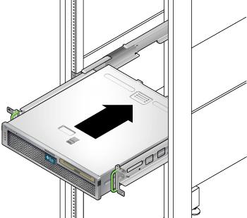 FIGURE 3-19 Securing the Side Rails to the Server 11. Lift the server into the rack and slide the server onto the adjustable rails (FIGURE 3-20).