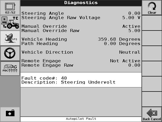 DIAGNOSTICS VEHICLE STATUS Steering Angle Shows the actual steering angle where the system calculates the wheels are pointing.