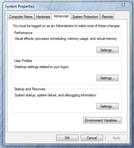 5. The System properties window will be displayed. (Picture below).