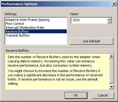 Set Receive Buffers to 1024 Set Transmit