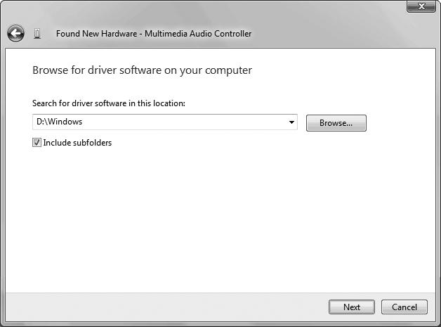 If you install from the original CD, select your CD-/DVD-drive and the \Windows folder.
