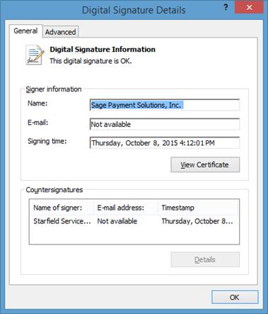 Click Details to open the General tab of the Digital Signature Details window. 4. Under Digital Signature Information, verify that the status is OK. 5.