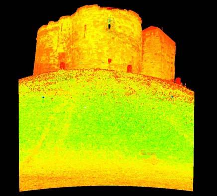 In the case of Clifford s Tower a Cyrax 2500 laser scanner was chosen with a quoted point measurement accuracy of +/- 6mm (1σ).