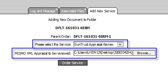 original Order Open your order using the paper icon to the left of the loan number Locate the Add New Service Tab Choose the correct Service Type from the
