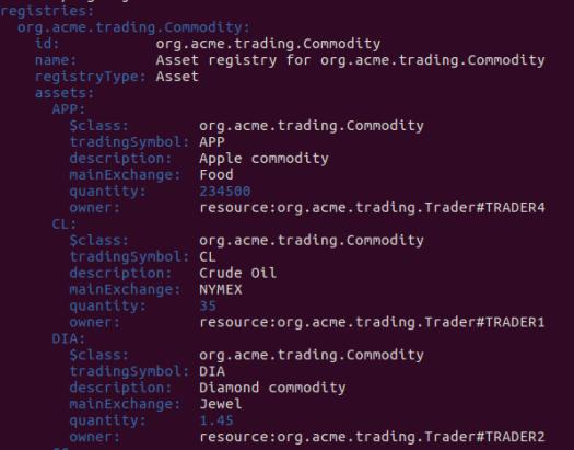 composer network list -n trade-network -p hlfv1 -i admin -s adminpw As you can see from the output below, several new commodities have been loaded. 32.