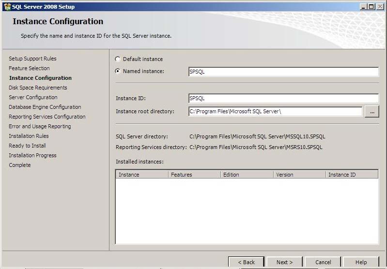 Chapter 2: Windows Server 2003/2008 Standard and Enterprise Edition Server setup Figure 14: Instance Configuration 18. The Disk Space Requirements window opens. Click Next. 19.