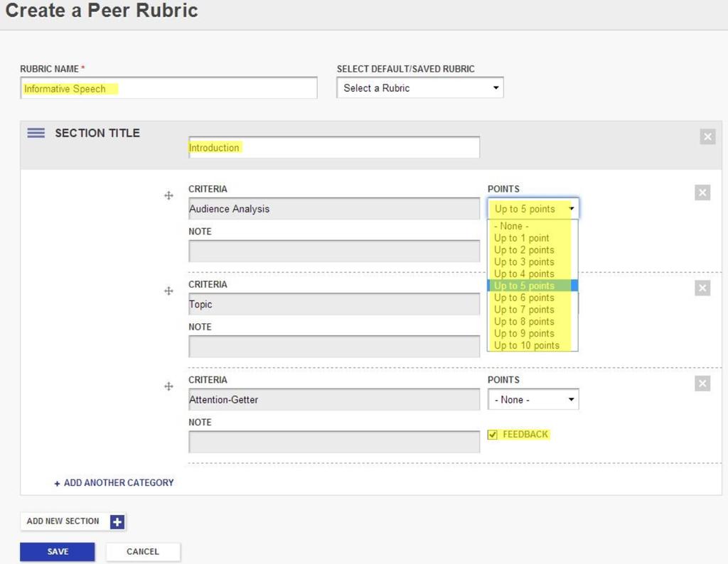 How-to Create a Peer Rubric Step 1. In the Manage Peer Rubrics section, click on Create New Rubric Step 2. Step 3.