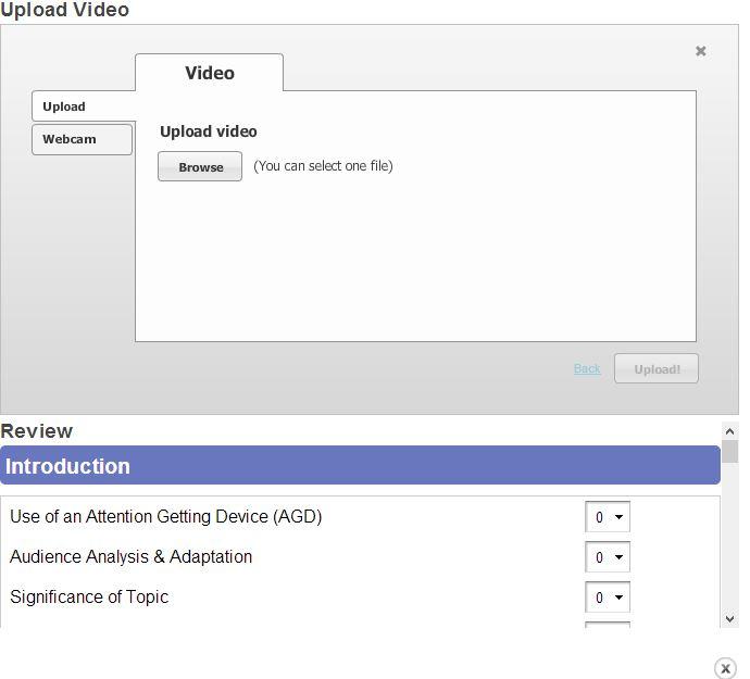 Step 7. Click Click To Continue Step 8. Click Browse, select file, and click Upload Step 9. If recording a video via webcam, click Webcam. Select your webcam from the drop down box and click Record.