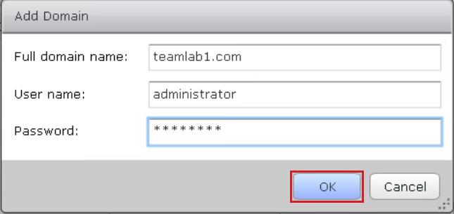 10. On the Add Domain page, enter the domain name, user name, and password, and click OK.