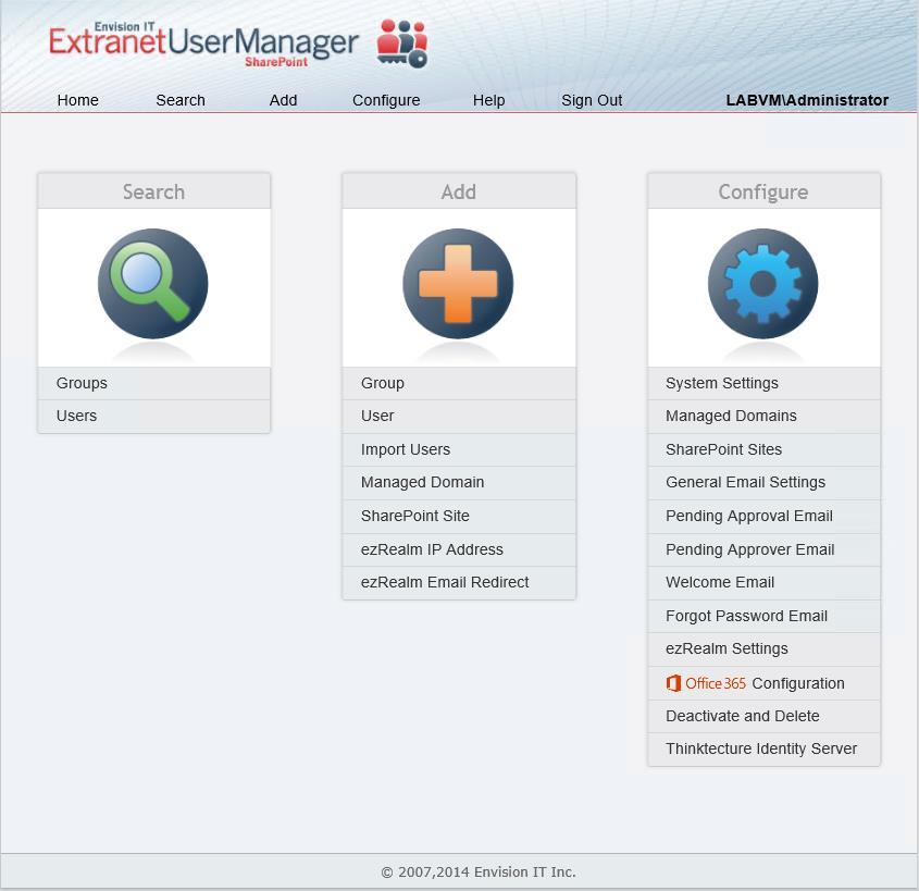 CREATE Extranet Users and groups 15 The Home Page The Extranet User Manager Home page provides links to all of the tasks that a user manager needs to create users and manager users and groups and