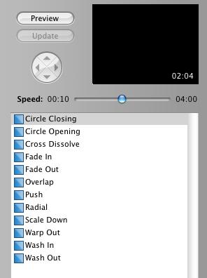 Lesson Seven Continued Adding transitions to your imovie: a. Click on the Transitions Button below the Clip Shelf. b. Select a transition from the list. c.