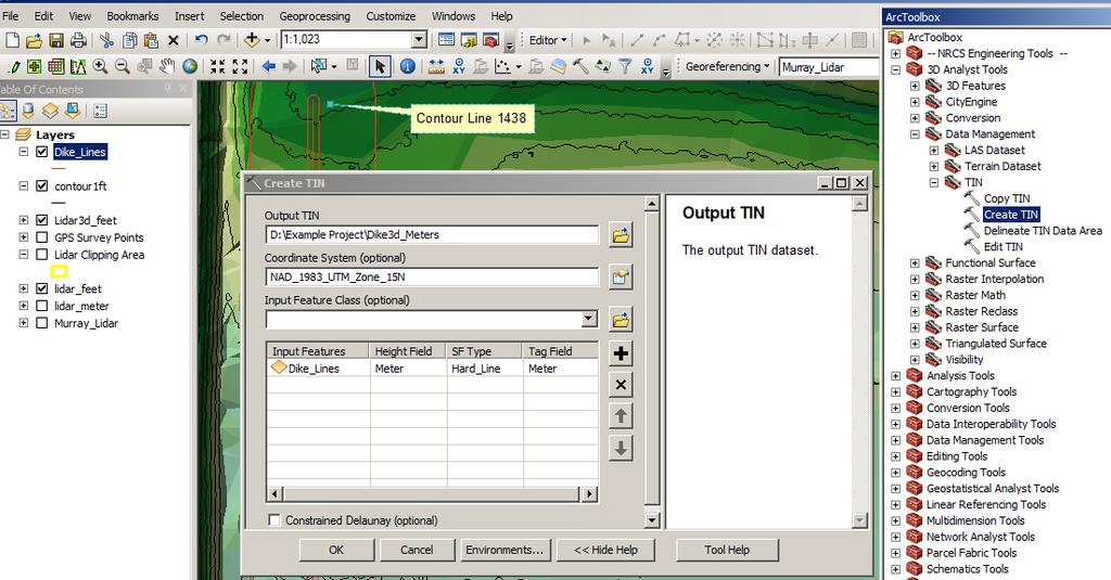 9. Create a LIDAR TIN layer in meters. (If you didn t already do this in step 4j above) a.