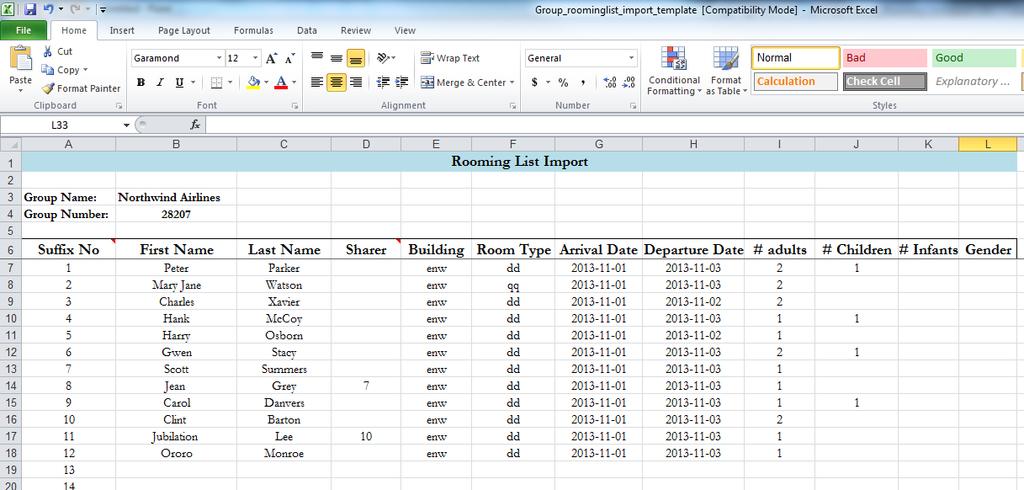 provided Excel Spreadsheet, the Guest Info tab must be completed with all required information for the import to be successful.