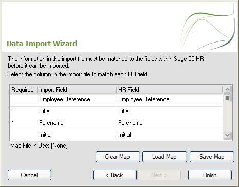 Use the next section of the wizard to match, or 'map', the data you are importing to the relevant fields in your HR software. If you selected the 'Import File has header row?