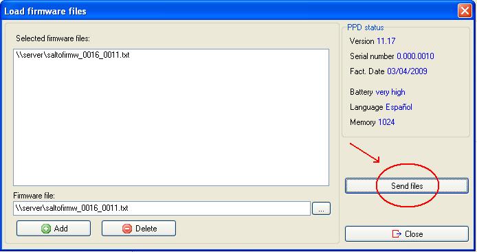 STEP 3: Press Send files to download the file(s) to the PPD and Yes when the