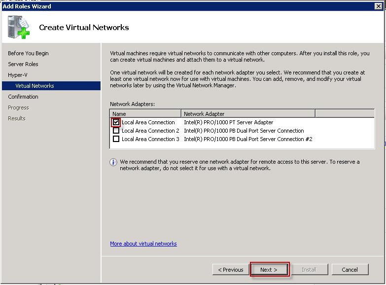 How to Install SPS on SBA 12. Click Next; the Create Virtual Networks window appears: Figure 3-7: Add Roles Wizard - Create Virtual Networks 13.