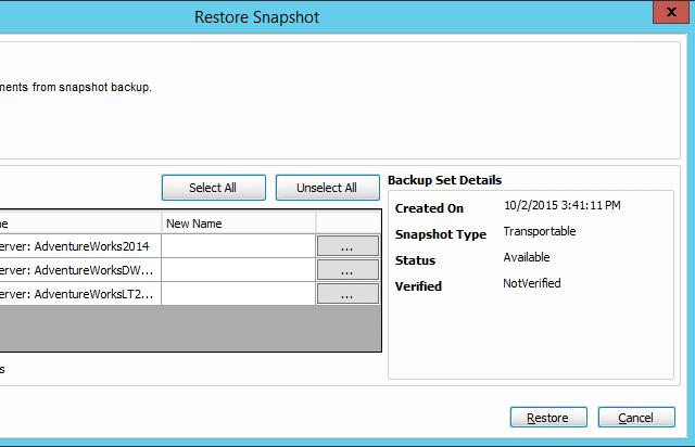 16. Click on the Restore button. 17. Note: The deleted database has been recovered using the restore point created by the HOL Backup Set restore point. 3.1.5 Recover a database using Expose In this exercise, you will use the Expose method to recover a database.