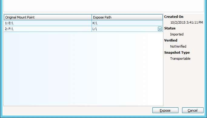 5. Select Make exposed volumes writable in the upper right hand corner of the dialog box.