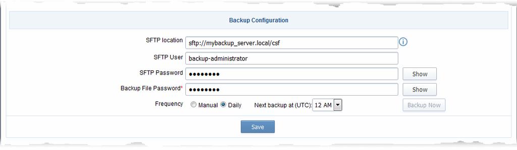Backup/Restore Code Signing Certificates and Their Private Keys The administrator can configure backup for the CSoD database at a remote SFTP server and schedule periodic backup operations or run
