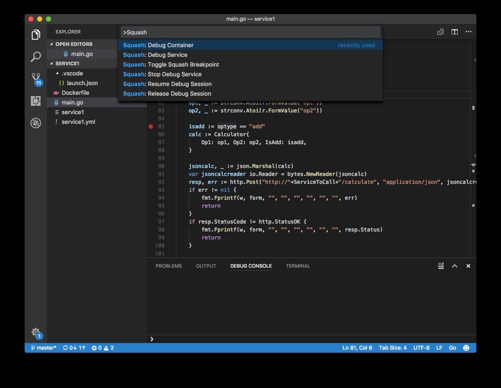 Squash Architecture: vs code extension vs code extension kubectl to present the user pod/container/debugger options vs code extension Squash server with debug