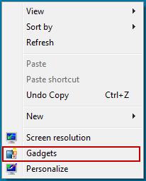 To remove the gadget from the Desktop, click the button with a cross. The gadget can be returned to the Desktop from the list of gadgets.