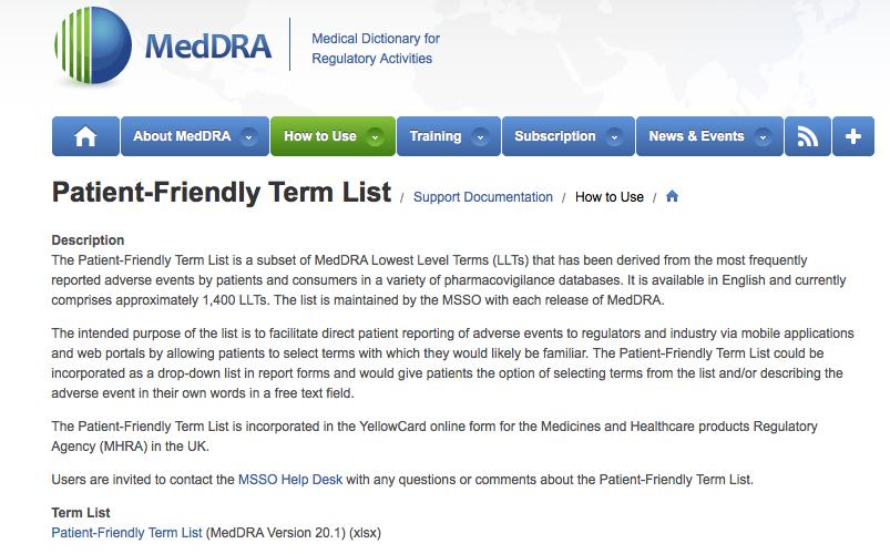 List Available for Download Link on Support Documentation page on MedDRA website