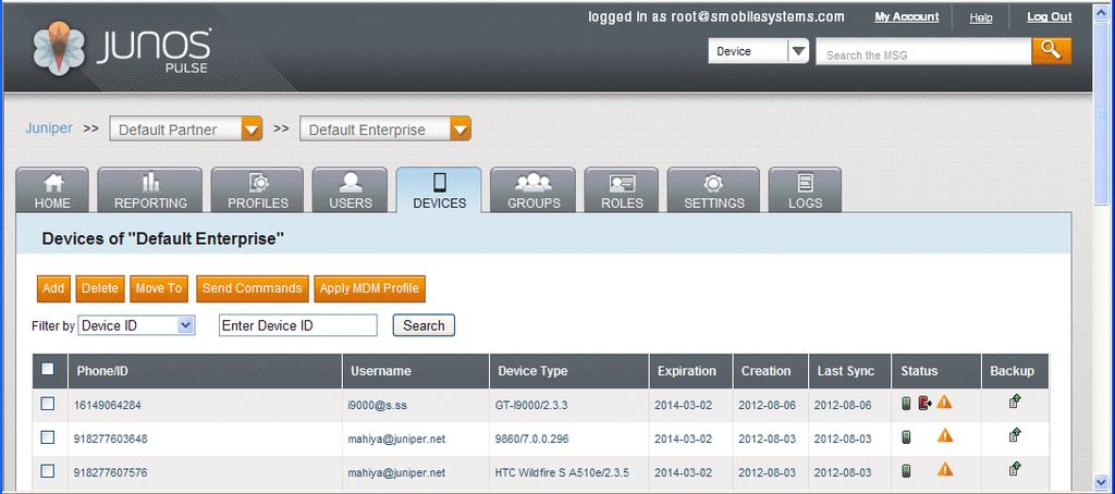 Chapter 1: Getting Started Using the Pulse Mobile Security Gateway Management Console The management Console of the Pulse Mobile Security Gateway has a central data panel and a top panel for