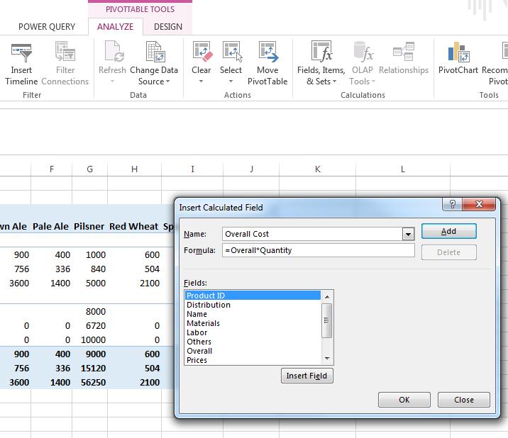 3. Create a Calculated Field Insert Calculated Field under Field, Items, & Sets which is listed
