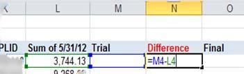 a. The first Difference column will be calculated by taking the Trial amount less the Sum amount.