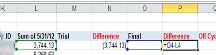The second Difference column will be calculated by taking the Final amount less the Sum amount.
