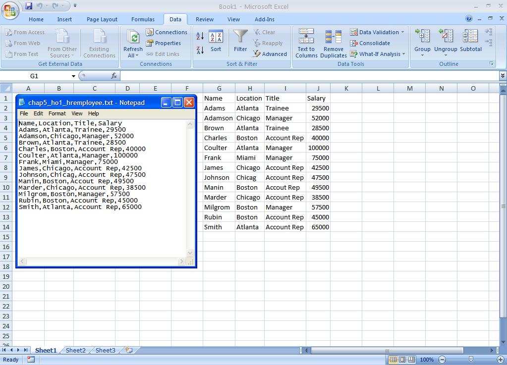 Import Data From Text Files and Other Sources This figure shows comma delimited text file before and