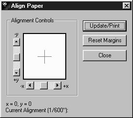 Fig. 4.30 Align Paper Window 2. Click Update/Print to print an alignment test page. Click OK in the Alignment message box. 3.