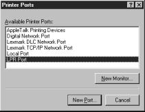 LPR Port Setup for TCP/IP After completing the driver installation, use the following procedure to configure your printer for Windows NT 4.X network printing. 1.