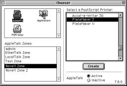 Fig. 3.4 AdobePS Chooser Window 3. Highlight your printer and double-click. If the setup reminder dialog box appears, click OK.